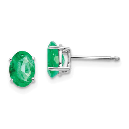 14k White Gold Emerald Stud Earrings