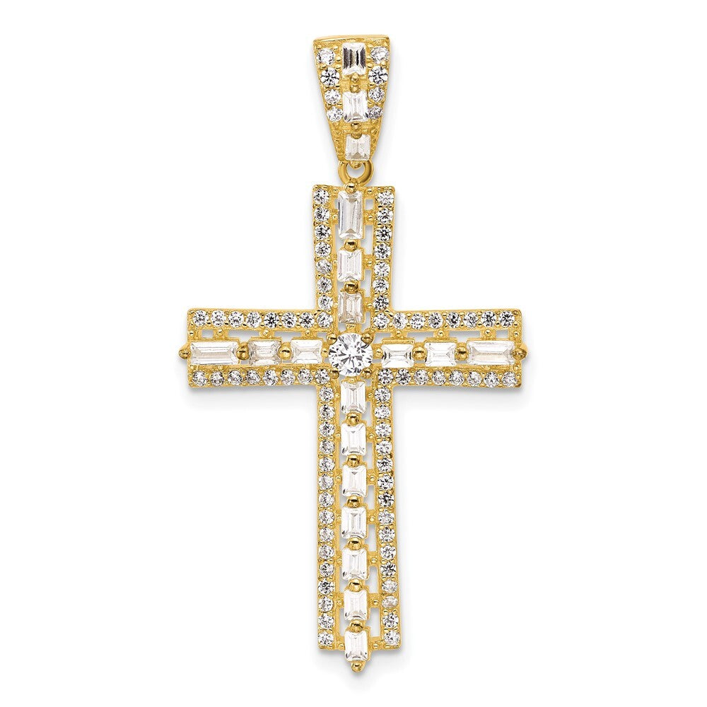 Sterling Silver Gold-tone Cubic Zirconia Latin Cross Pendant