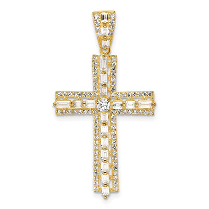Sterling Silver Gold-tone Cubic Zirconia Latin Cross Pendant