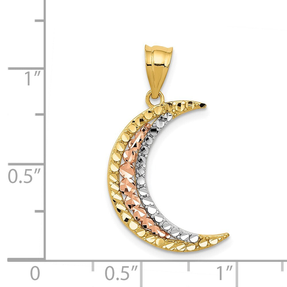 14k Two-tone Gold White Rhodium Diamond-cut Moon Pendant for Women