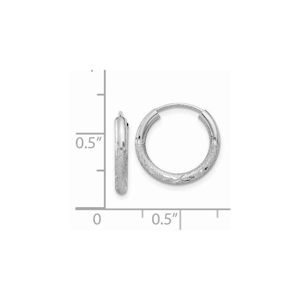 14k White Gold 2mm Diamond-cut Endless Hoop Earrings Gift for Women