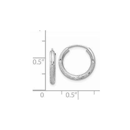 14k White Gold 2mm Diamond-cut Endless Hoop Earrings Gift for Women