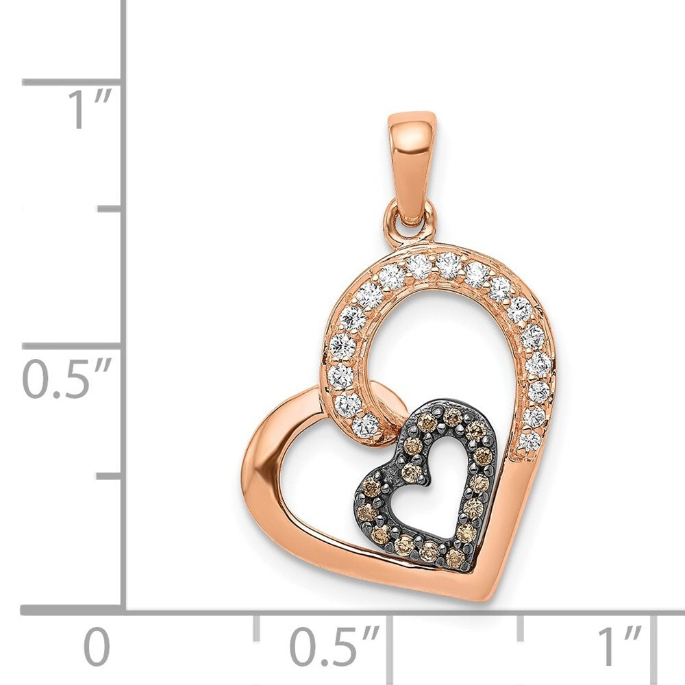 14k Rose Gold Champagne and White Diamond Hearts Pendant for Women