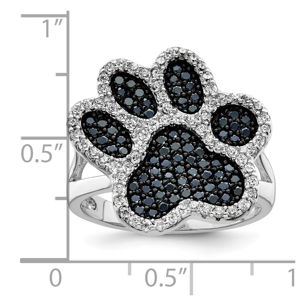 Sterling Silver Rhodium-plated Polished CZ Paw Print Ring Size 8