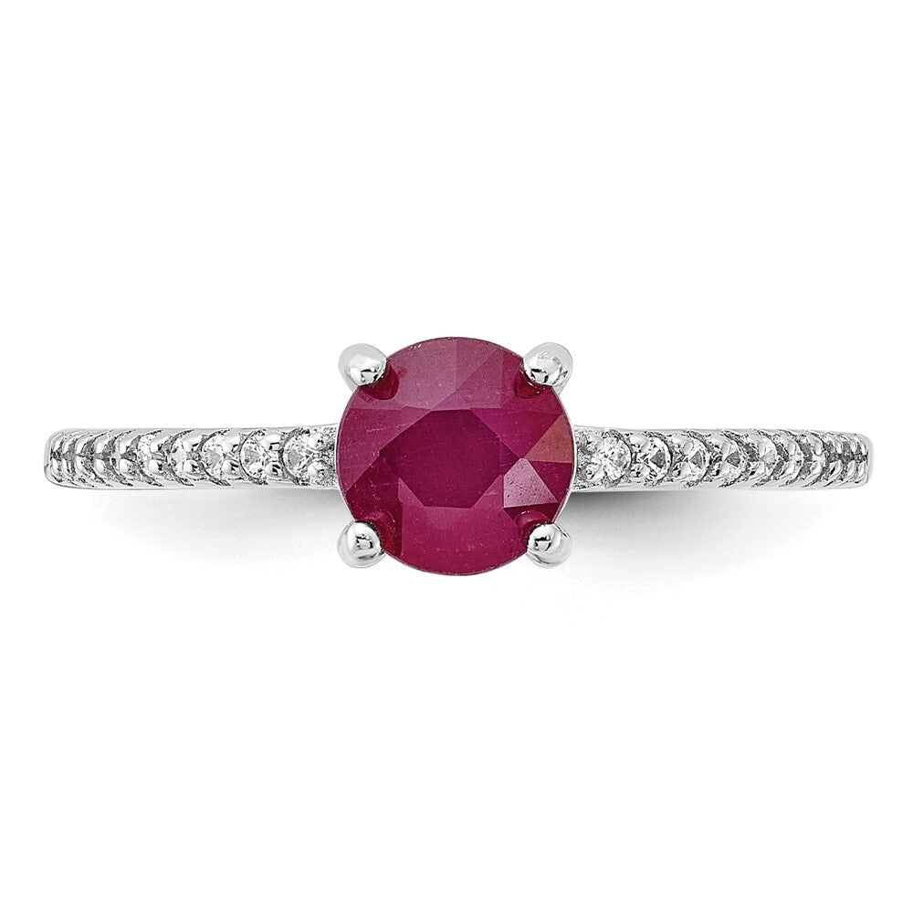 Sterling Silver Rh-plated-plated 1.43R Ruby and .12WT White Topaz Ring Size 7