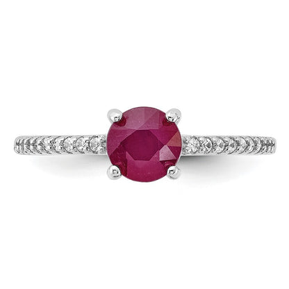 Sterling Silver Rh-plated-plated 1.43R Ruby and .12WT White Topaz Ring Size 7