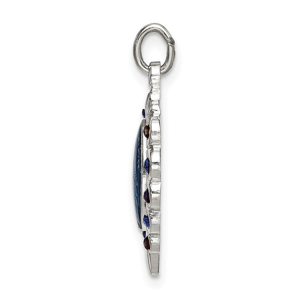 Sterling Silver Epoxy & Crystal Miraculous Medal Pendant Heart Pendant