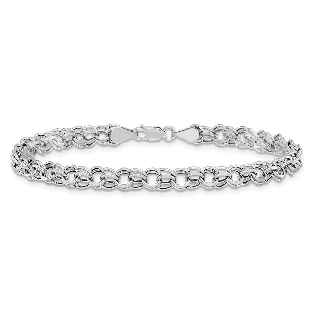 14k White Gold 5mm Hollow Double Link 7.25 inch Charm Bracelet