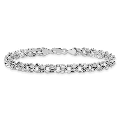 14k White Gold 5mm Hollow Double Link 7.25 inch Charm Bracelet