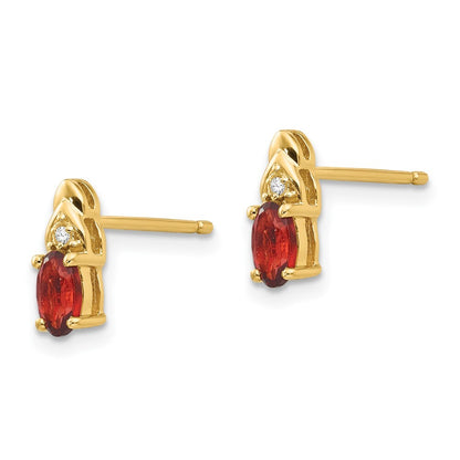 14k Yellow Gold Garnet and Diamond Stud Earrings Gift for Women