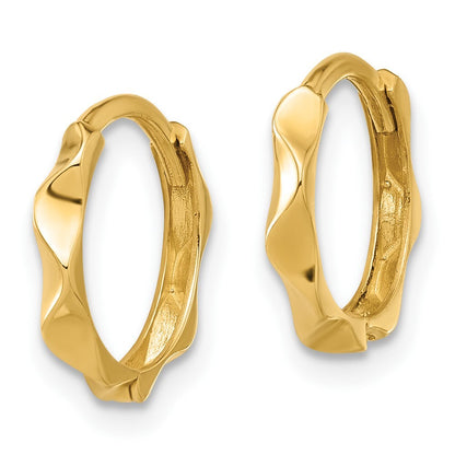 14k Yellow Gold Polished Wavy Hinged Hoop Earrings Gift for Women