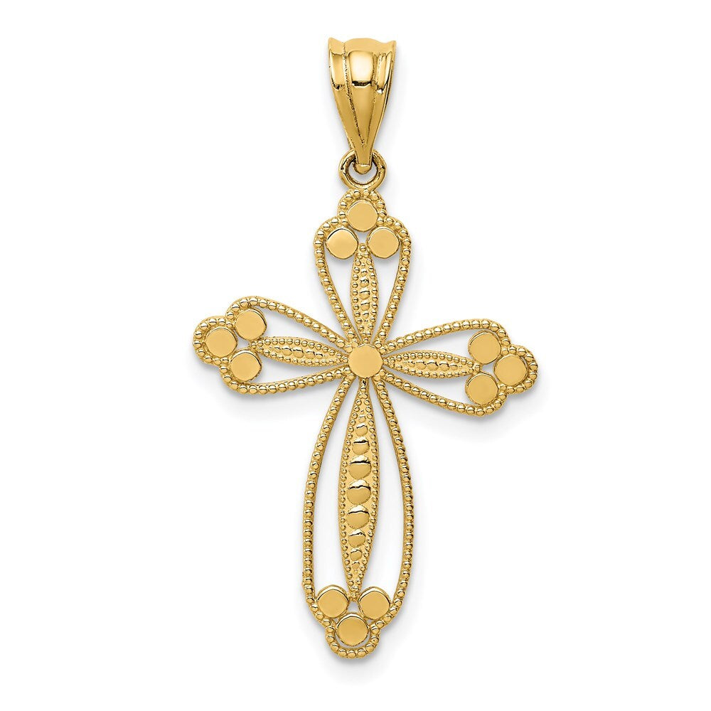 14k Yellow Gold Budded Cross Pendant