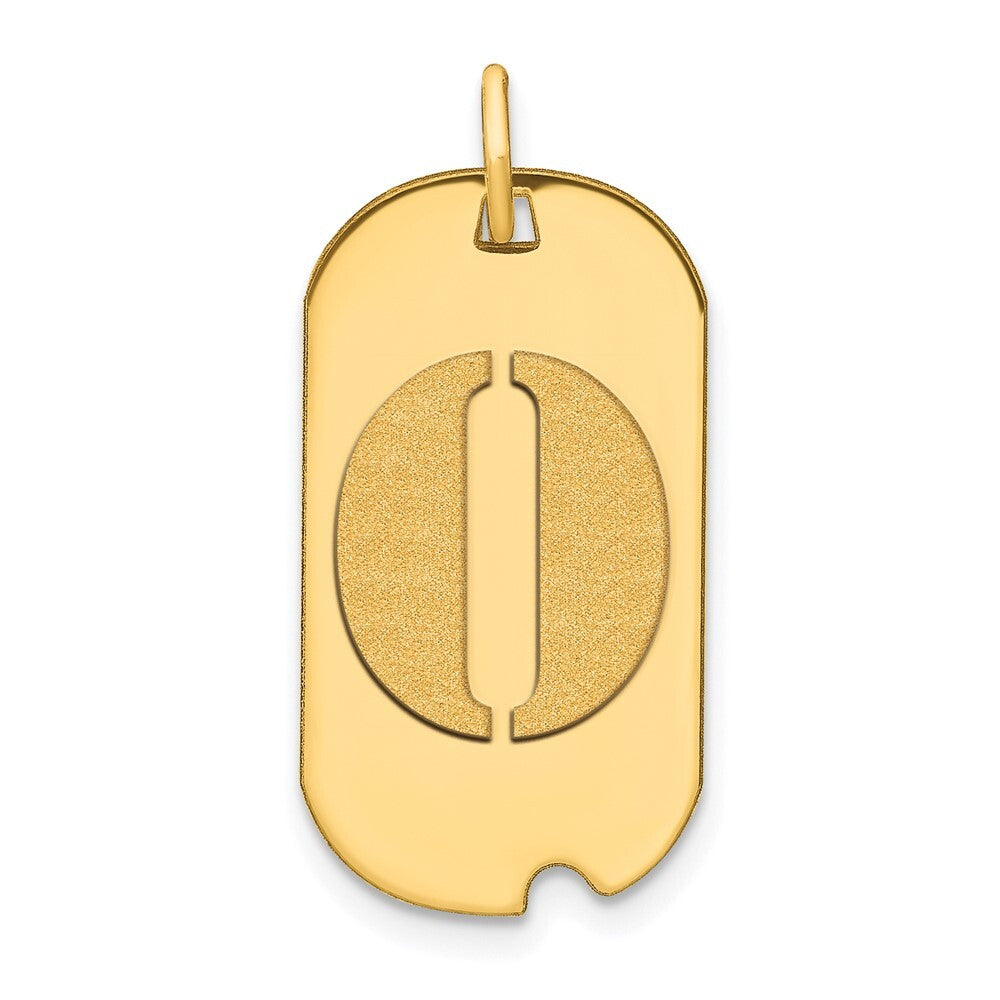 14k Yellow Gold Polished Letter O Initial Dog Tag Pendant for Women