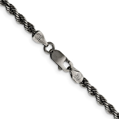 Sterling Silver Ruthenium-plated 3.4mm Rope Chain