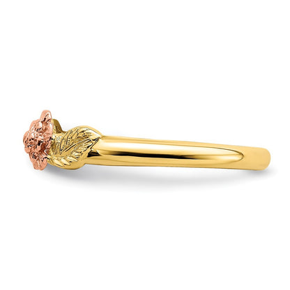14k Two Tone Gold Diamond-Cut Leaves Flower Ring
