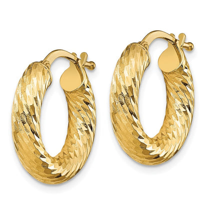 14k Yellow Gold 4x10mm Diamond-cut Round Hoop Earrings Gift for Women