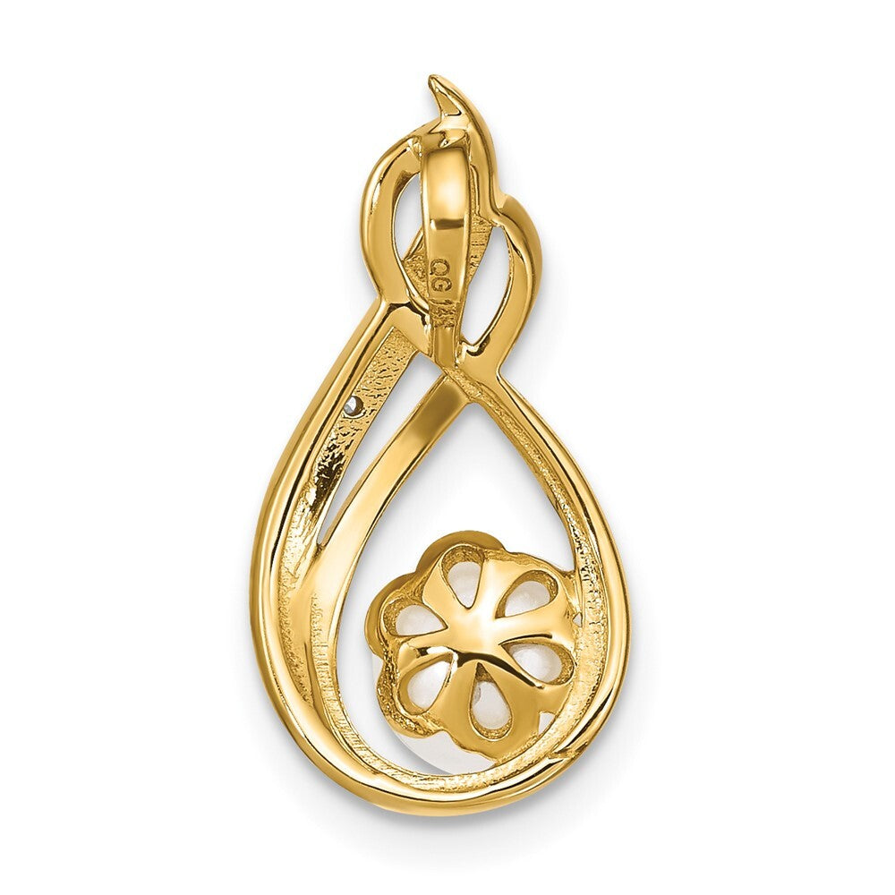 14k Yellow Gold 6-7mm White Round FW Cultured Pearl and Diamond Pendant