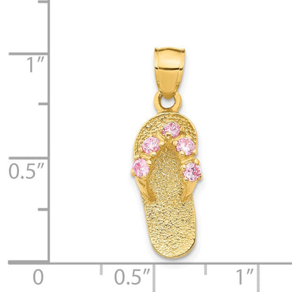 14k Yellow Gold 3D October/Cubic Zirconia Birthstone Flip Flop Pendant