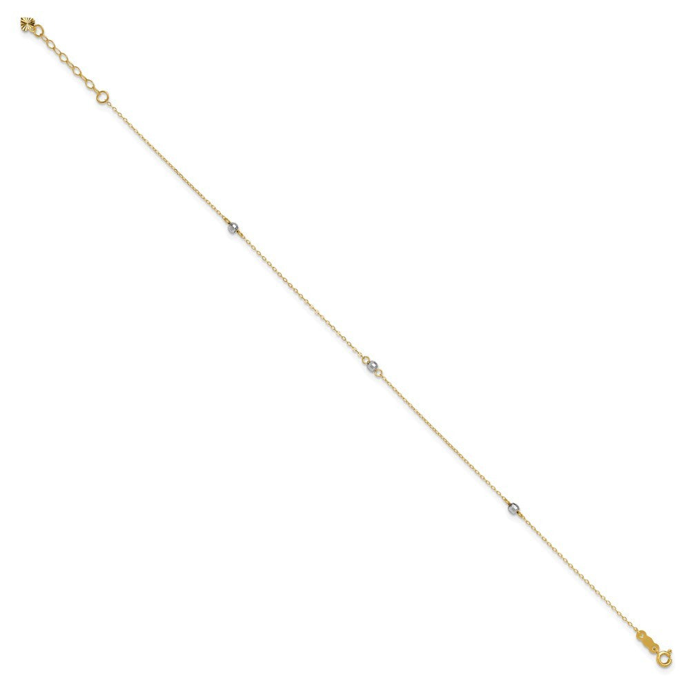 14k Two-tone Mirror Beads 3-Station 10" Anklet