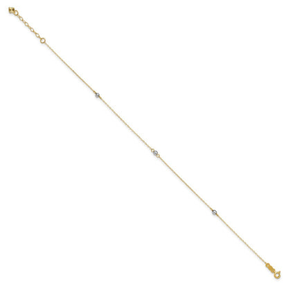 14k Two-tone Mirror Beads 3-Station 10" Anklet