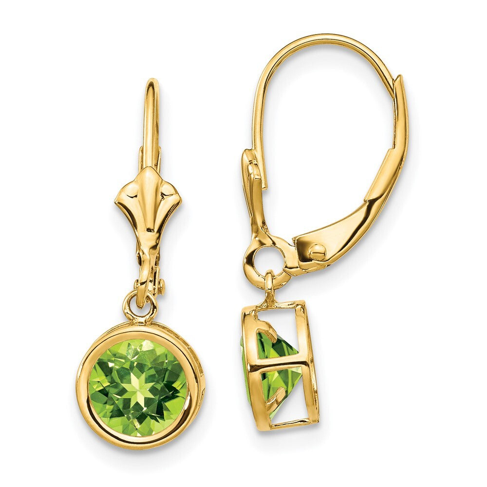 14k Yellow Gold 6mm Peridot Leverback Earrings Gift for Women