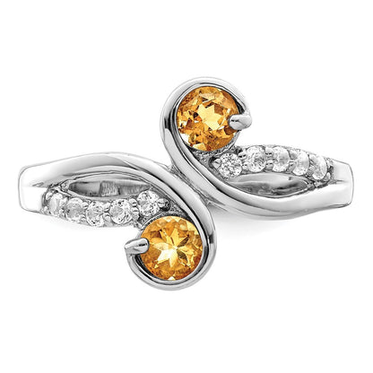 Sterling Silver Rhod-plated .60t.w. Citrine & White Topaz Swirl Ring Size 6