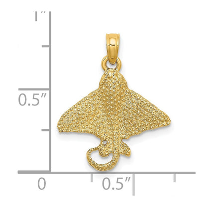 14k Yellow Gold Textured Spotted Eagle Ray Charm Pendant for Women