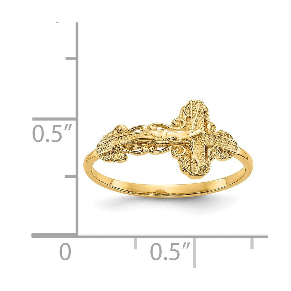 14K Yellow Gold Diamond-Cut Crucifix Ring
