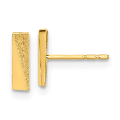 14k Yellow Gold Polished and Satin Bar Stud Earrings Gift for Women