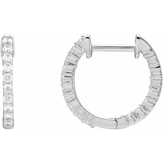 14k Gold 1/2Ct Lab-Grown Diamond Inside-Outside Hinged 14.5 mm Hoop Earrings