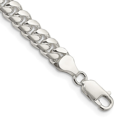 Sterling Silver 7mm Domed w/ Side Diamond-Cut Curb Chain Bracelet