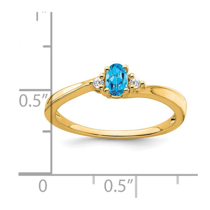 14K Yellow Gold Blue Topaz and Diamond Ring Size 7