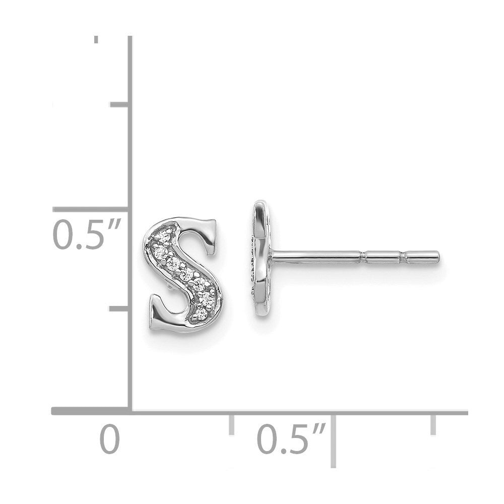14k White Gold Diamond Initial S Stud Earrings Gift for Women