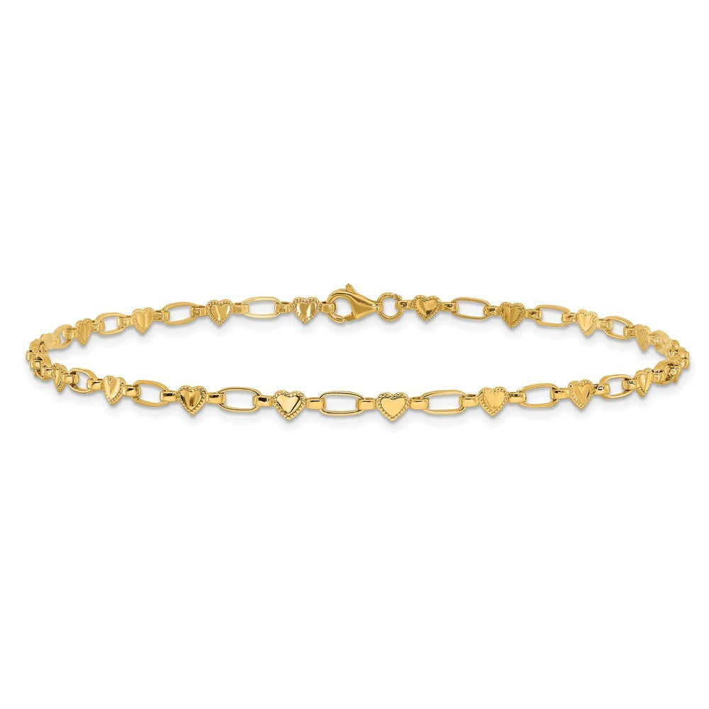 Sterling Silver Gold-tone Heart Link 10in Anklet