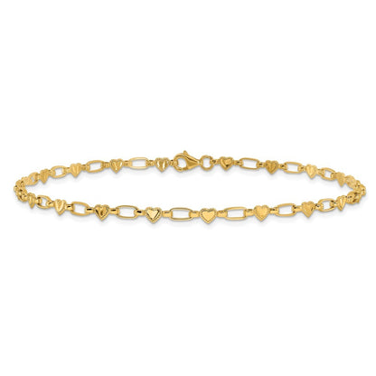 Sterling Silver Gold-tone Heart Link 10in Anklet