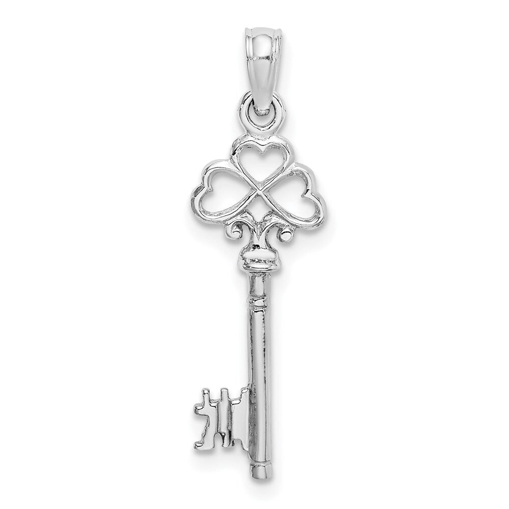 14K White Gold 3-D Key Hearts Charm