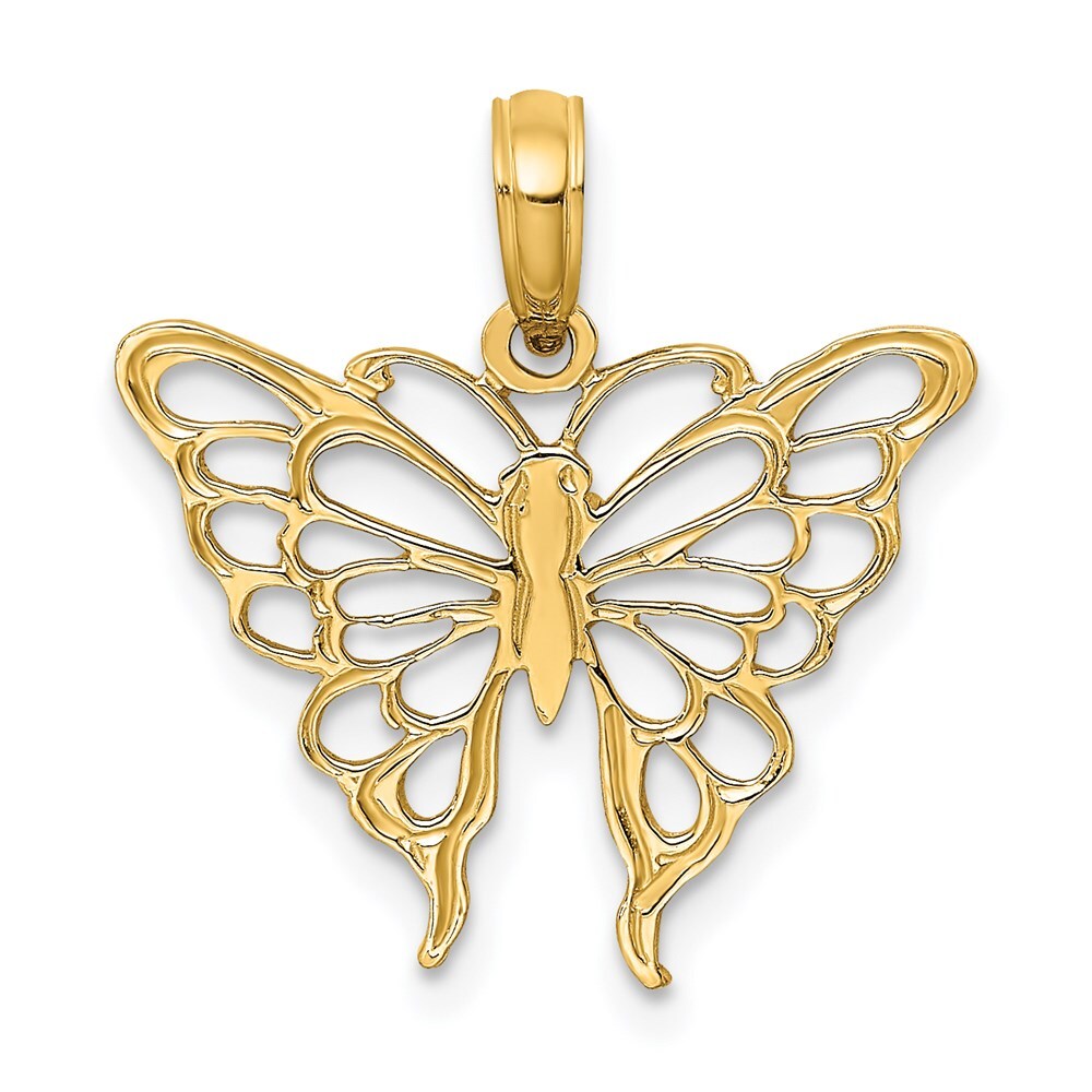 14k Yellow Gold Butterfly Charm Pendant for Women