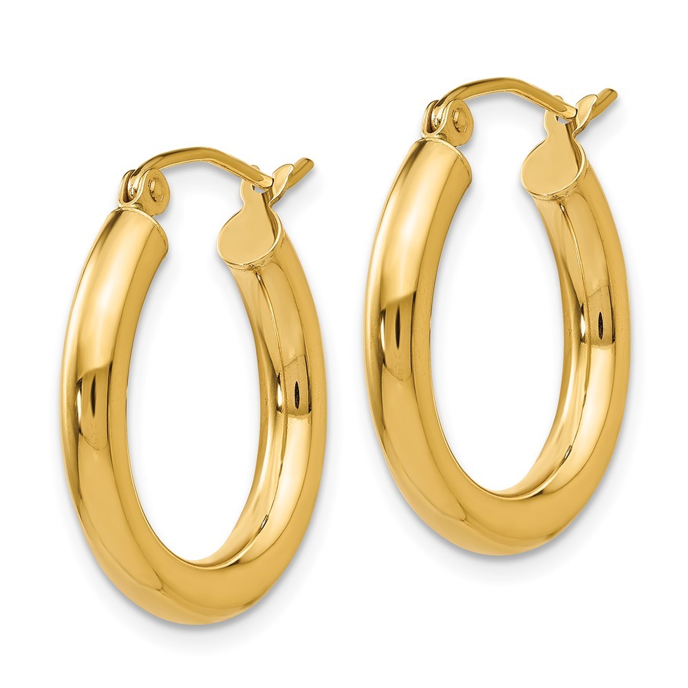 14k Yellow Gold Polished 3mm Lightweight Tube Hoop Earrings