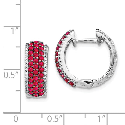 14k White Gold Diamond and Ruby Hinged Hoop Earrings