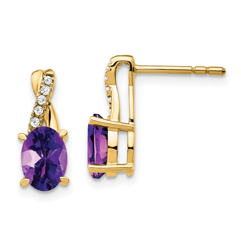 14k Yellow Gold Amethyst and Diamond Drop & Dangle Earrings