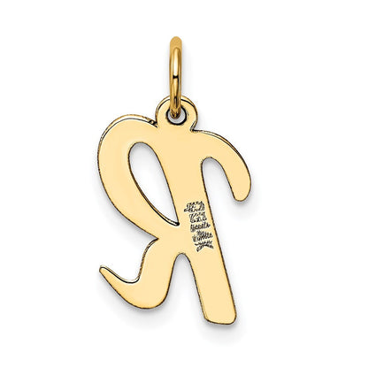 14k Yellow Gold Medium Script Letter R Initial Charm Pendant for Women