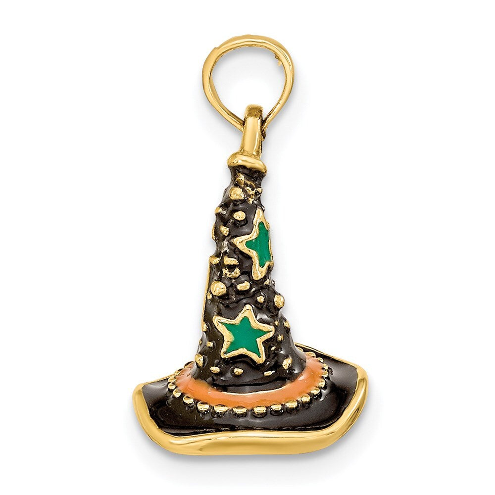14k Yellow Gold  Enamel 3-D Witch's Hat (Halloween) Charm Pendant for Women