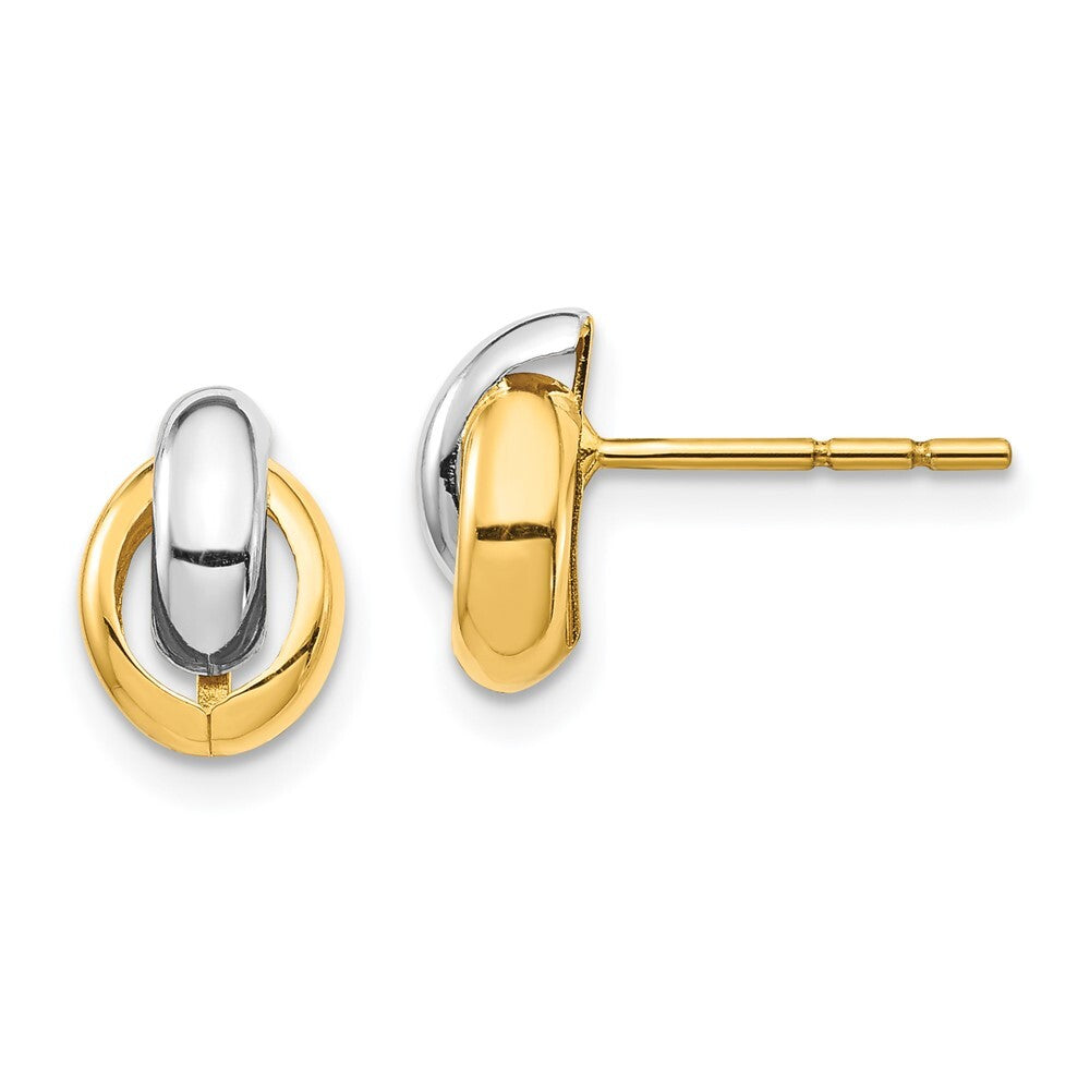 14k Yellow Gold & White Rhodium Oval Stud Earrings Gift for Women