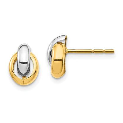 14k Yellow Gold & White Rhodium Oval Stud Earrings Gift for Women