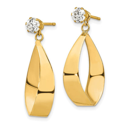 14k Yellow Gold Polished Oval Dangle with Cubic Zirconia Stud Earring Jackets