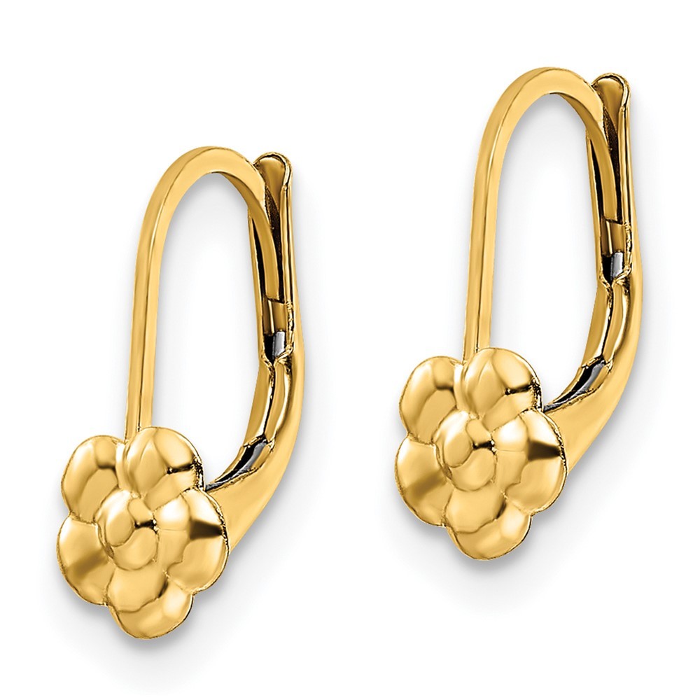 14k Yellow Gold Polished Flower Leverback Earrings
