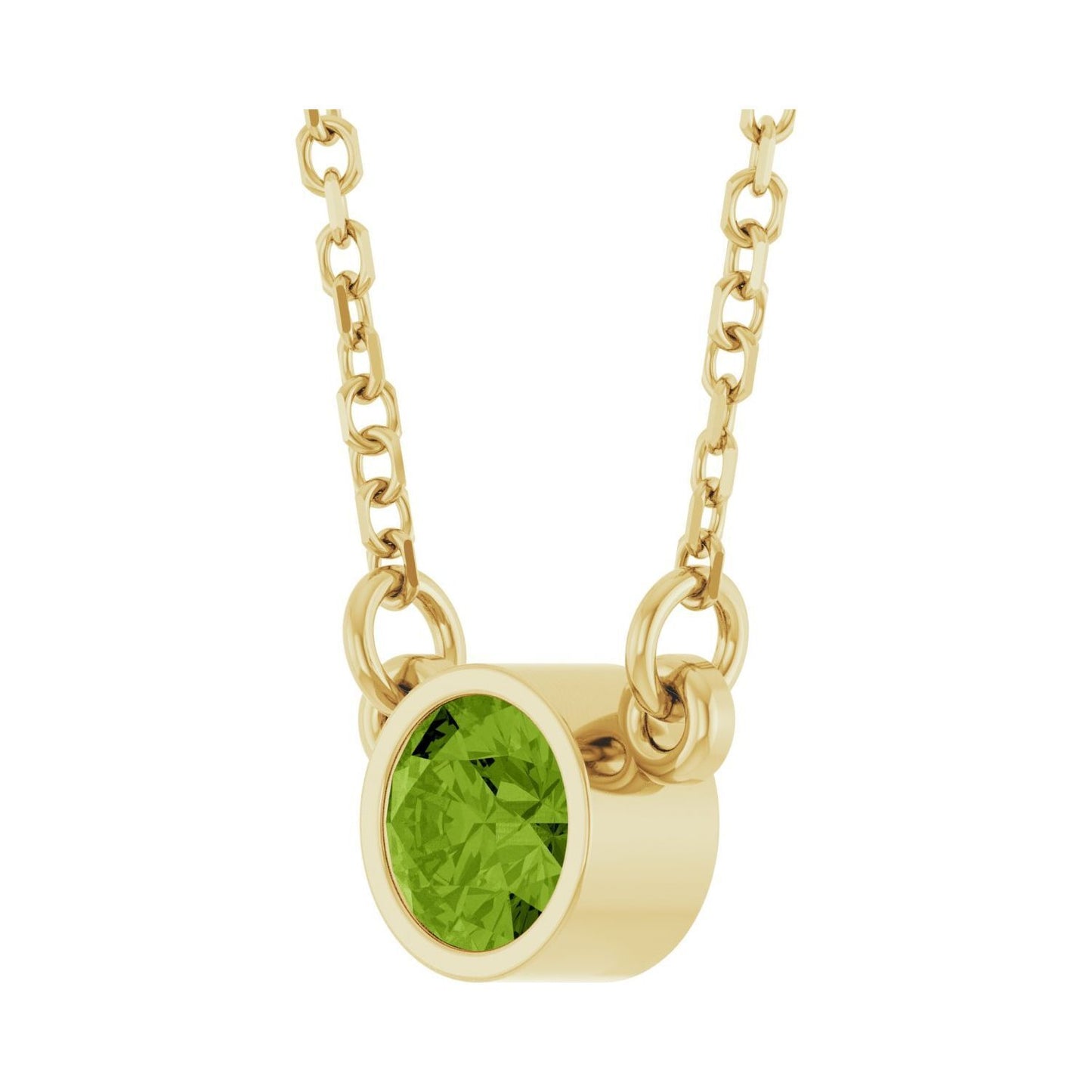 14k Yellow Gold Natural Peridot Solitaire Pendant Necklace 16"