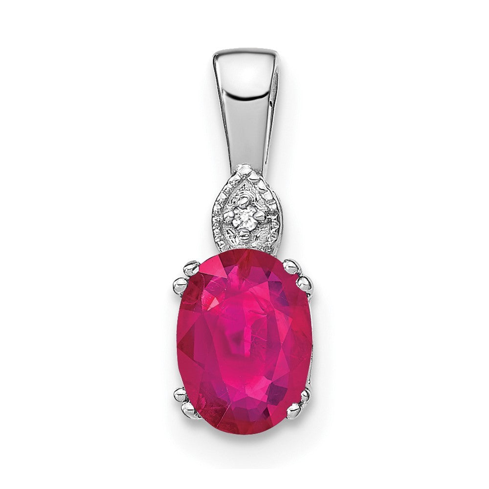 14k White Gold Oval Ruby and Diamond Pendant
