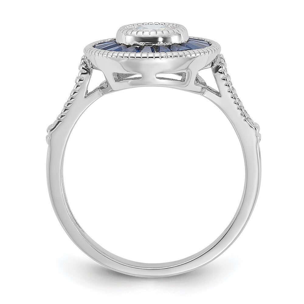 Sterling Silver Rhodium-plated Blue Spinel and Cubic Zirconia Ring SZ 7