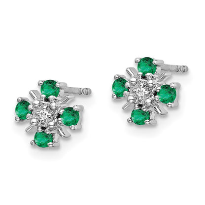 14k White Gold Emerald and Diamond Earrings